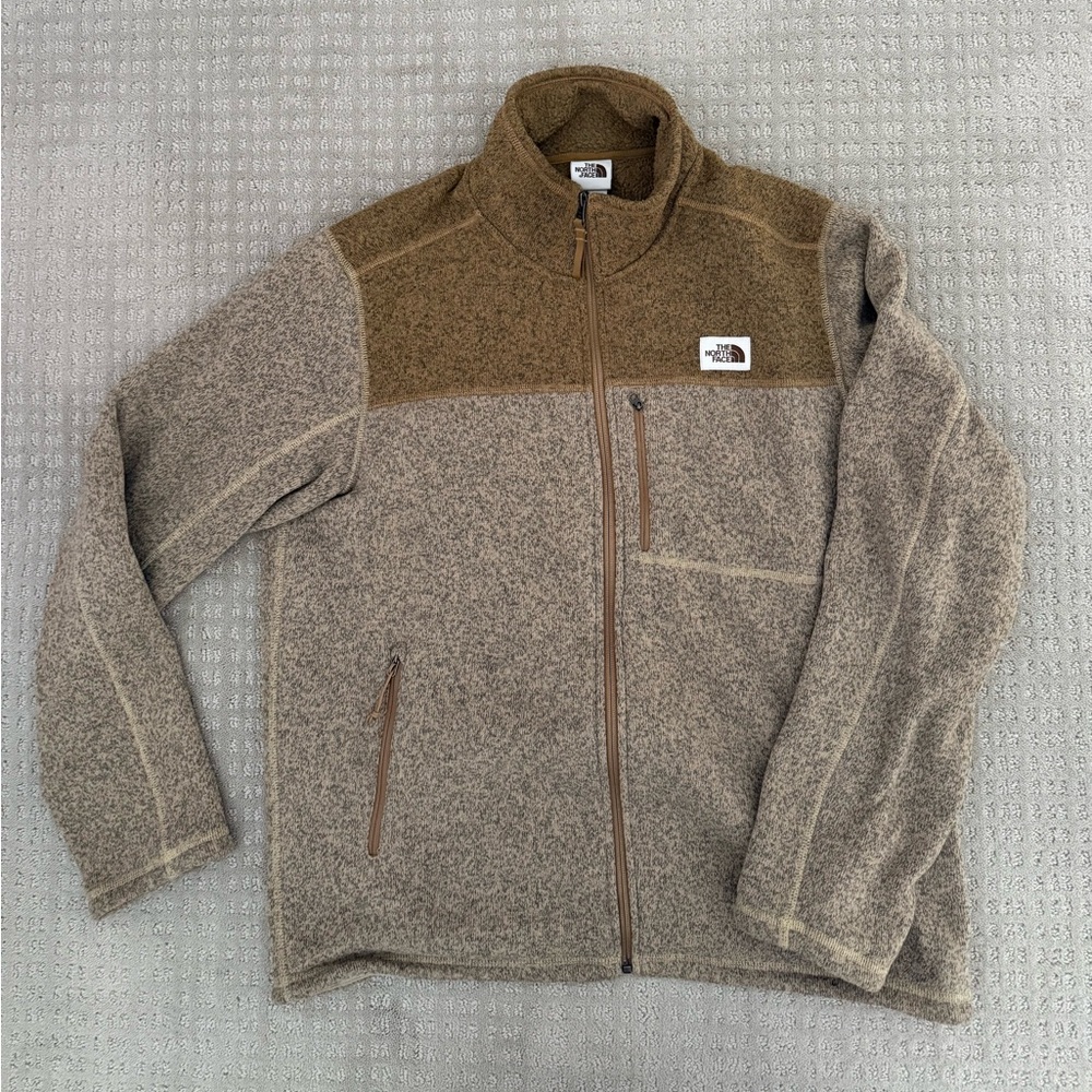 The North Face Men's Tan and Brown Zip-Up Sweater